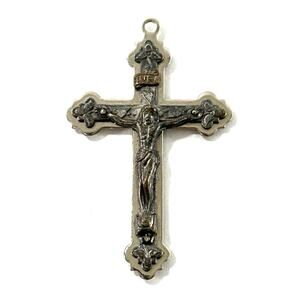 Vtg Catholic Crucifix Pendant 2” INRI Two Tone Rosary Cross Religious Medal